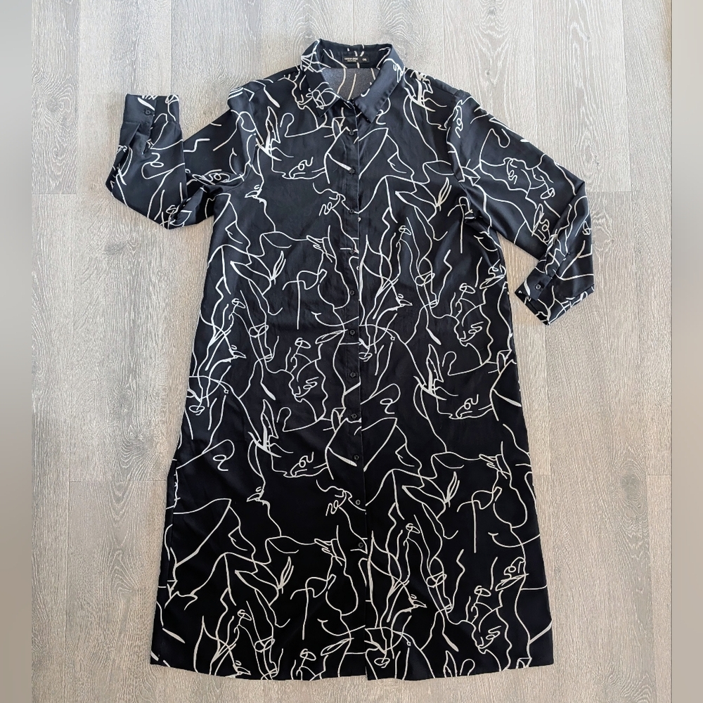 SHEIN Graphic Print Button Front Belted Shirt Dress - 1XL